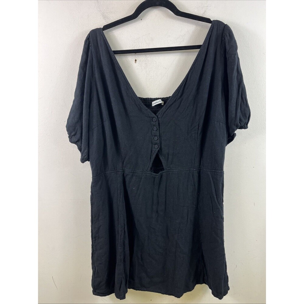 Abercrombie Puff Sleeve Cutout Linen Mini Dress  Size XLT Black